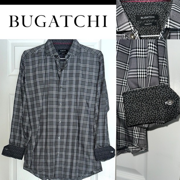 Bugatchi NWOT Men's Black and White Plaid Shirt - Picture 1 of 5